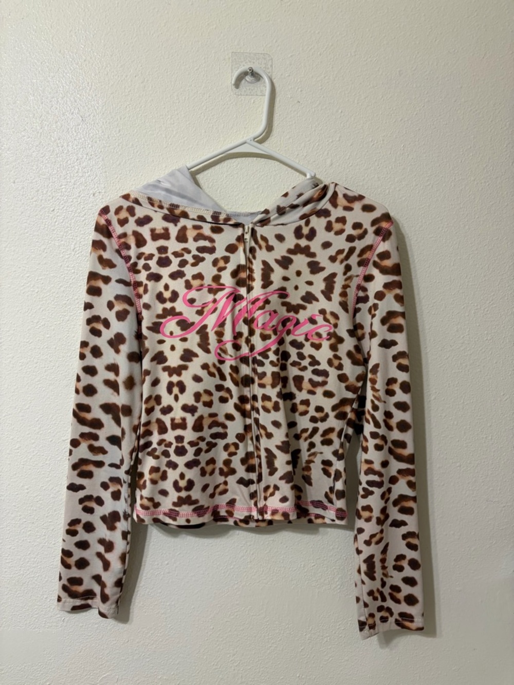 Leopard Print Hoodie Top with Pink Script